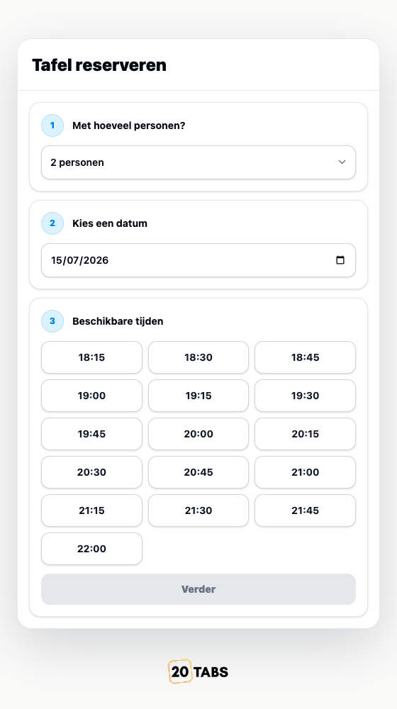 20Tabs Online Reserveren Widget